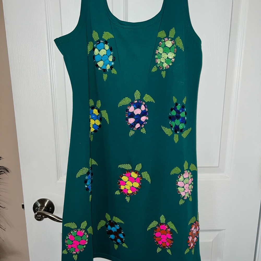 Queen of Sparkles Colorful Turtle Print Dress